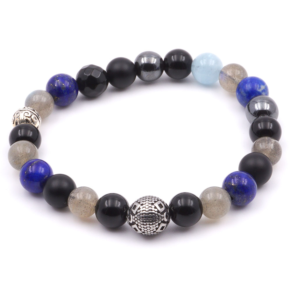 Windigo - Onyx, labradorite, lapis lazuli bracelet with steel ornament