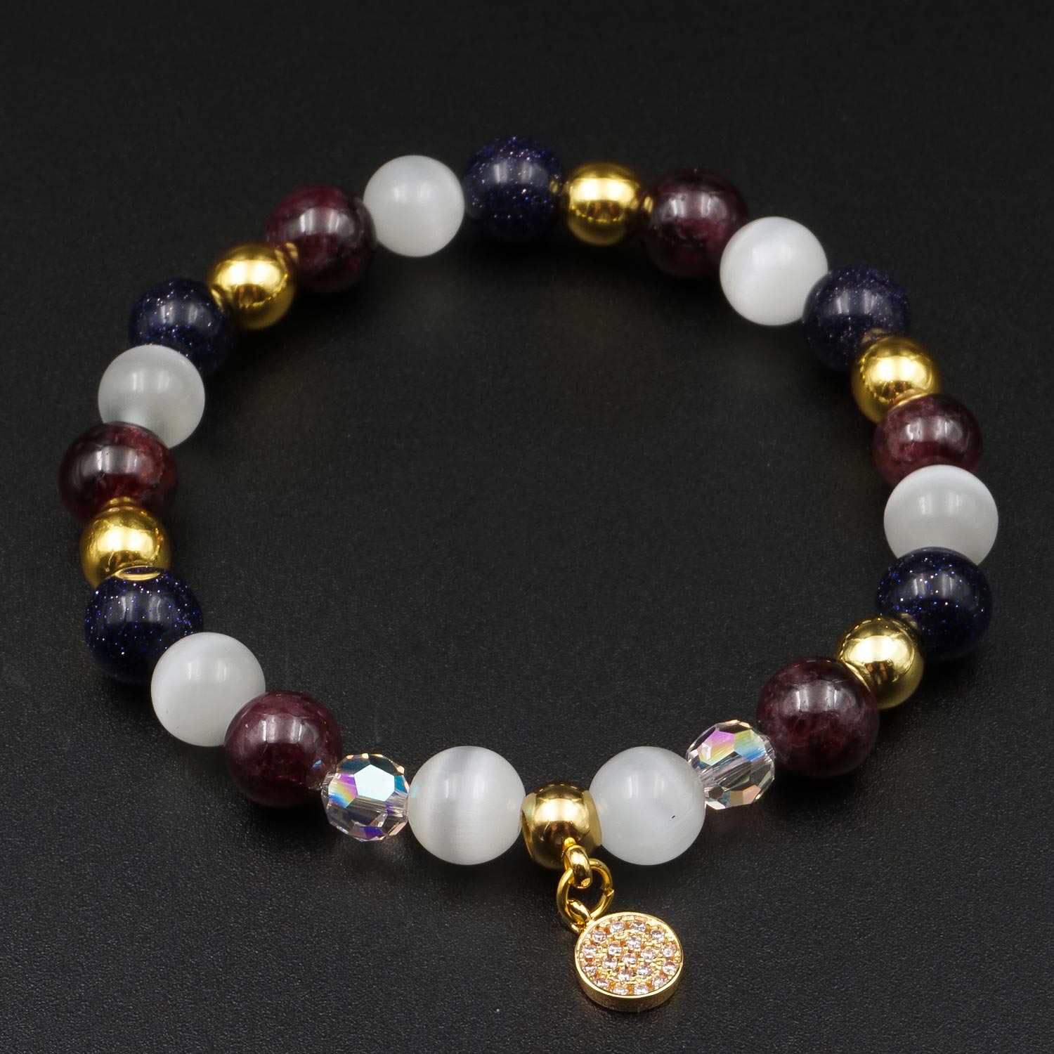 Sparkle - Swarovski Crystal, Garnet, Sandstone and Cat's Eye Bracelet