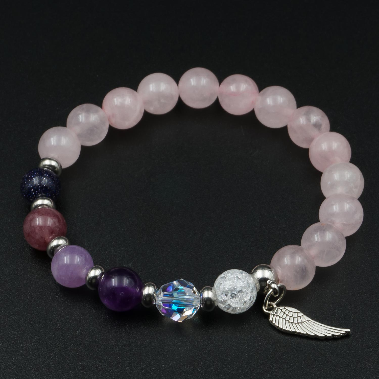 Morning Wish - Swarovski Crystal, Rose Quartz, Amethyst and Strawberry Quartz Bracelet